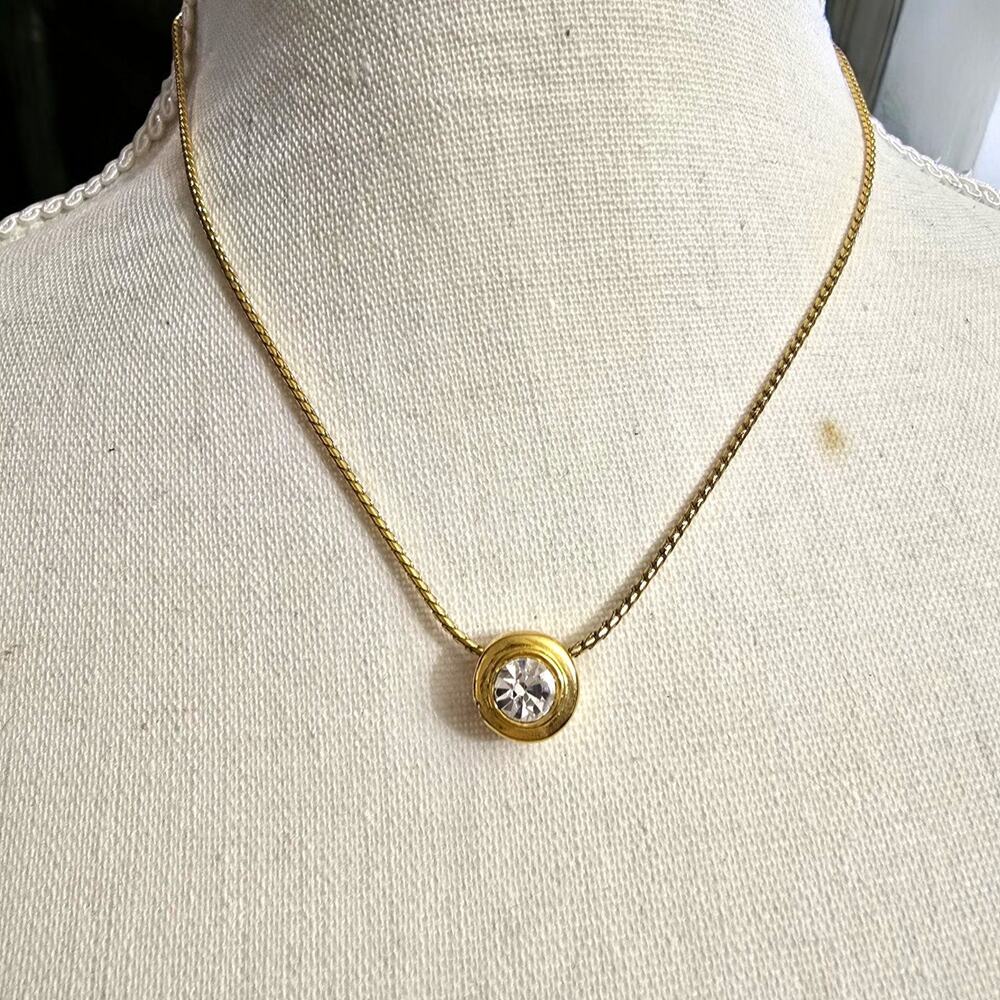 Minimalist Pendant Necklace Round Faceted Clear Crystal Rope Chain 16" L SKU2238